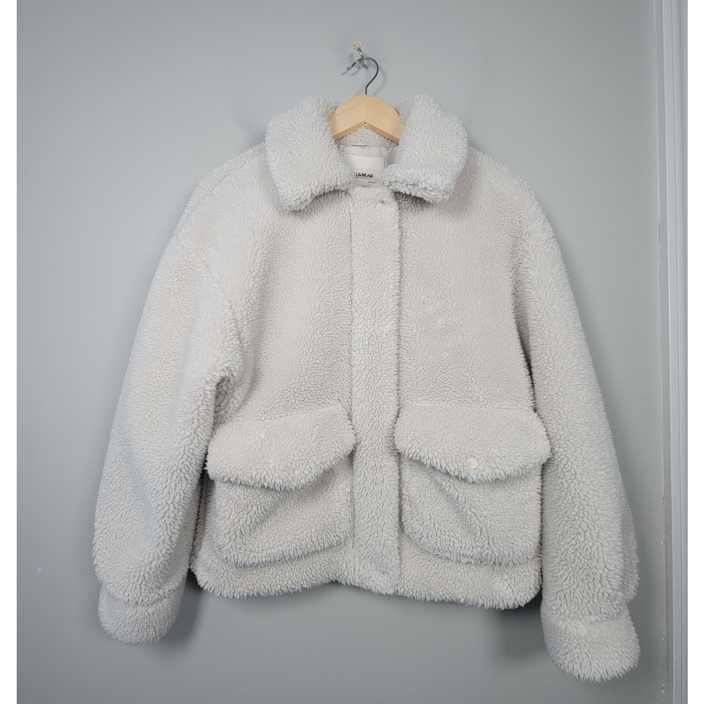 Pull & Bear Womens M Teddy Sherpa Coat Jacket White